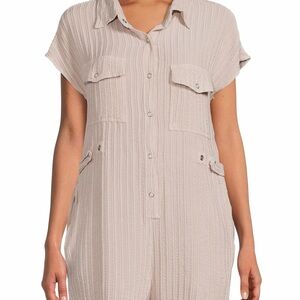 Vintage Havana | Cream Textured Button-Up Slouchy Romper